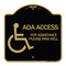Signmission ADA Access for Assistance Ring Bell W/ New Isa, Black & Gold Aluminum Sign, 18" H, BG-1818-24352 A-DES-BG-1818-24352 - alternate 1